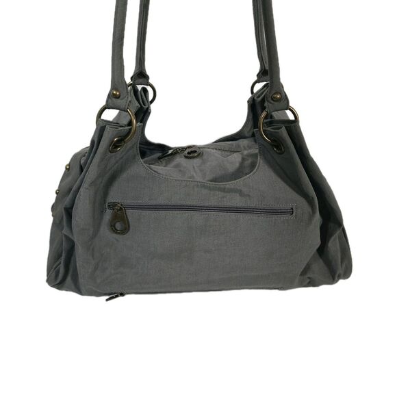 Baggallini‎ Valencia Shoulder Bag Nylon Gray Turnlock Studs Tote Travel - Picture 3 of 16